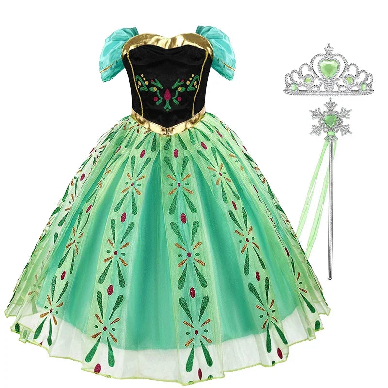 Disney Kids Girls Cosplay Frozen Elsa Anna Princess Dress Girl Mesh Ball Gown Carnival Birthday Clothes Snow Queen Elsa Costume
