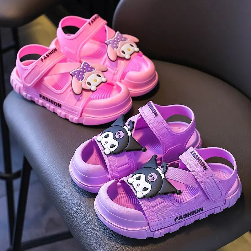 Sandals Girls Anime Kuromi Open Peep Toe Shoes Girly Summer Cute Cartoon Babys Purple Pink Slipper Kid Size 21-36
