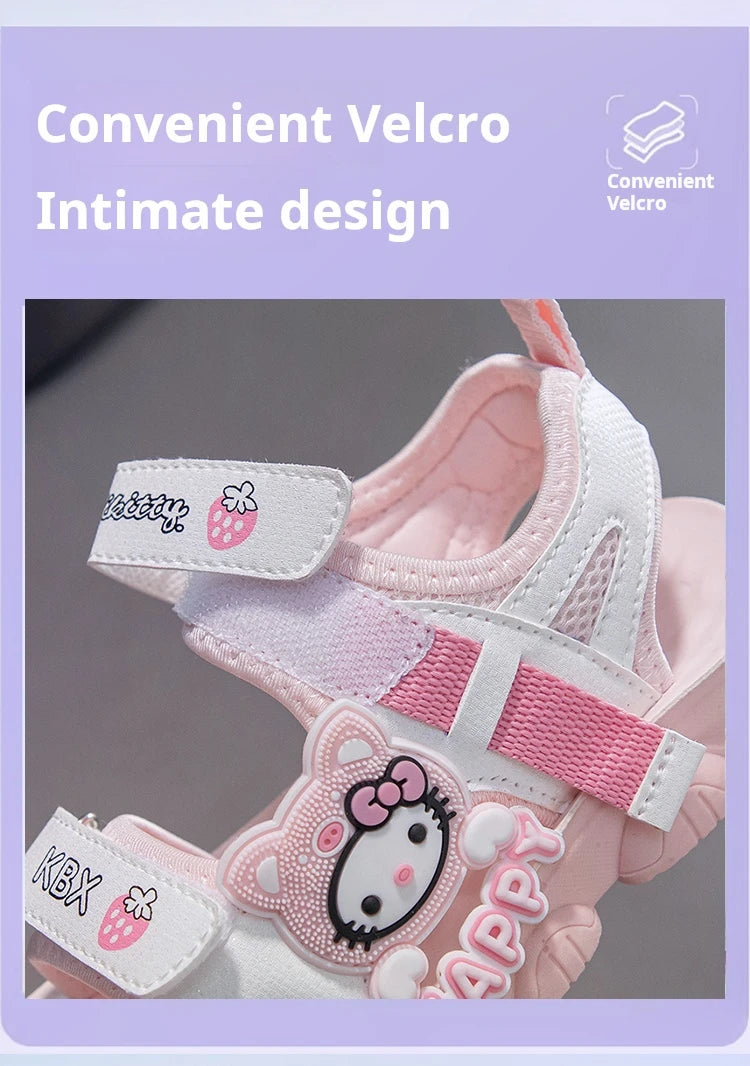 Summer Bestsellers Sanrio Kuromi's New Cute Color-blocked Flat Mesh Breathable and Anti-slip Cartoon Flip-flops for Girls