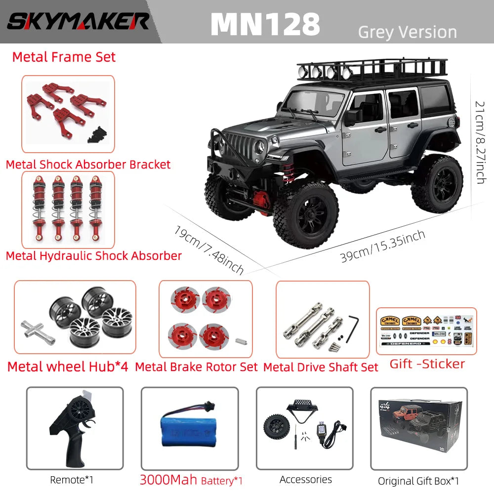 MN128 1/12 RC Car 4WD Jeep Model 2.4G Remote Control LED Light 4X4 Off Road 4WD Climbing RC Truck Electric Toy Car Gift for Boy