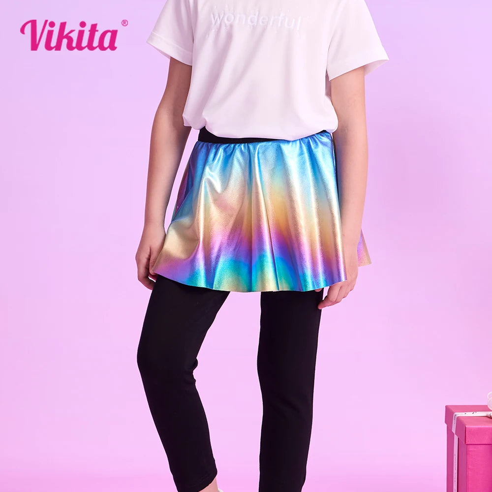 VIKITA Girls Legging Skirt-Pants Kids Gradient Tights Children Cotton Casual Pencil Pants Girl Skinny Fake 2 Pcs Skirt-pants