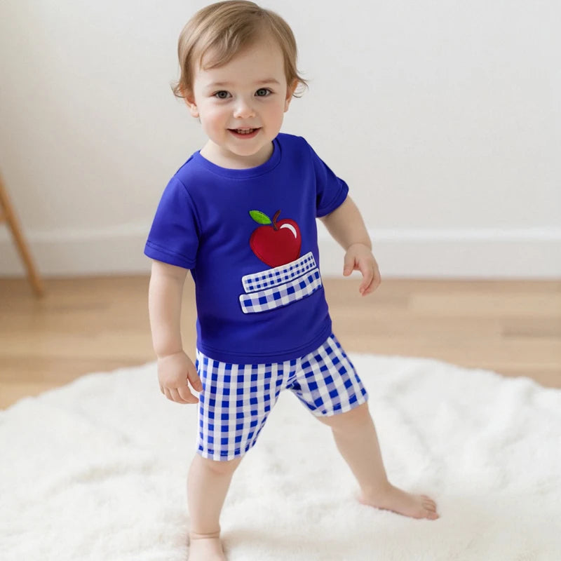 Toddler Boys Back to School Outfits Dinosaur Print Short Sleeves T-Shirt and Denim Shorts Set for 2 Piece Clothes Cute and