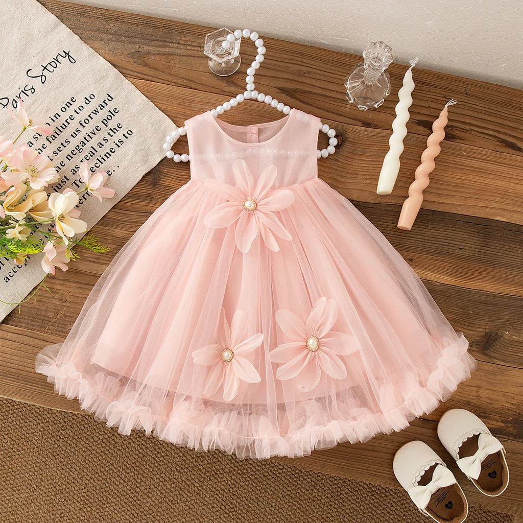 Princess Style Baby Girl Dress, Summer New Sweet Flower Children'S Sleeveless Clothes For Babies Aged 9 Months To 3 Years Old