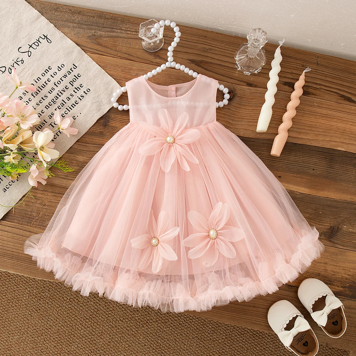 Princess Style Baby Girl Dress, Summer New Sweet Flower Children'S Sleeveless Clothes For Babies Aged 9 Months To 3 Years Old