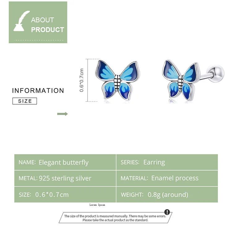 Bamoer 925 Sterling Silver Luxury Girl Earrings Rainbow Butterfy Cute Fancy Funny Ear Stud Original for Women Party Fine Jewelry