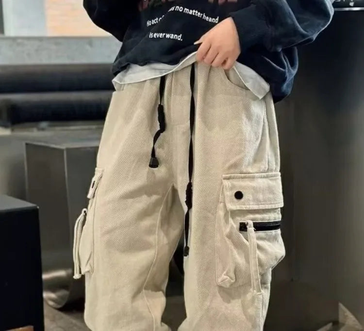 2025 New Boys' Cargo Pants Spring Autumn Casual Street Dance Cuffed Ankle Long Pants Toddler Boys