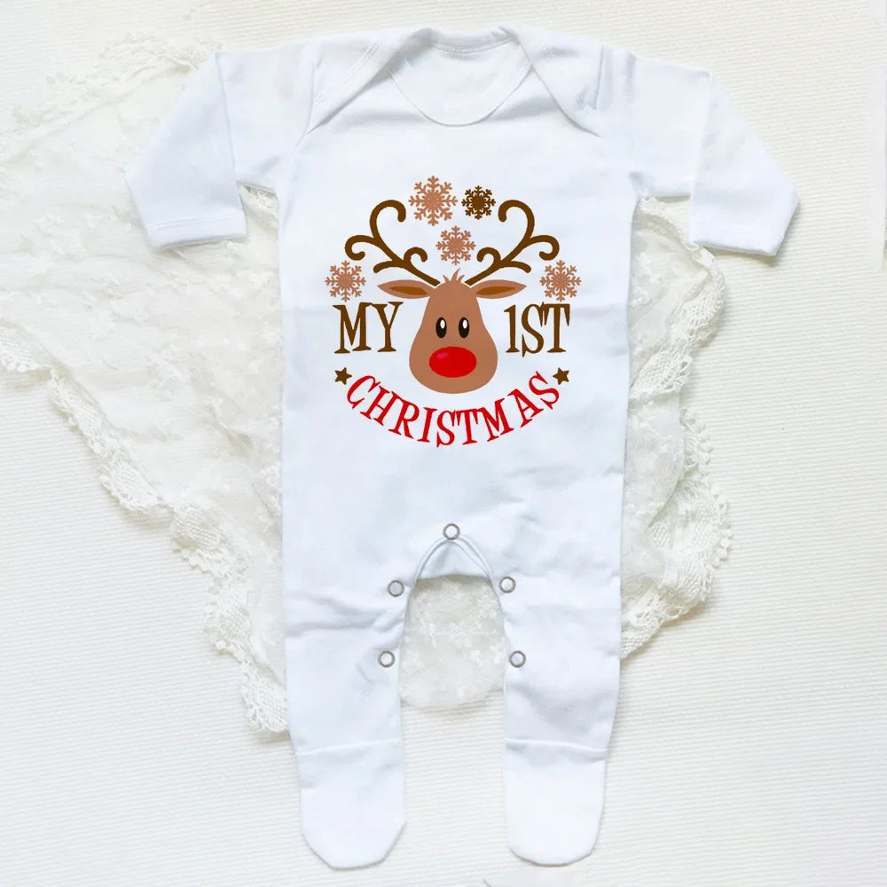First Christmas Babygrow Sleepsuit Xmas Infant Sleepsuit Boys Girls Cute Clothes Toddler Christmas Gift Baby Xmas Party Outfits