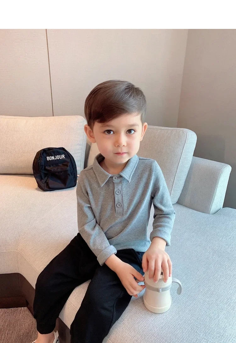Boys Polo Shirts Long Sleeve Tops for Kids Solid Color Children T-shirt Cotton  Baby Tops Toddler Spring Autumn Outwear
