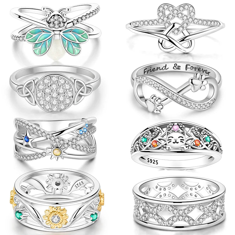 New Rings For Women 100% 925 Sterling Silver Star Moon Colorful Zircon Rings Fine Wedding Engagement Birthday Jewelry Gifts