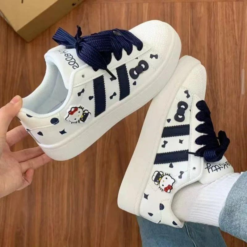 Kids'Casual Shoes Sneakers Cartoon Hello Kitty PU Leather For Girls Printed Anti-slip Breathable Blue Pink Shoes Size 26-37