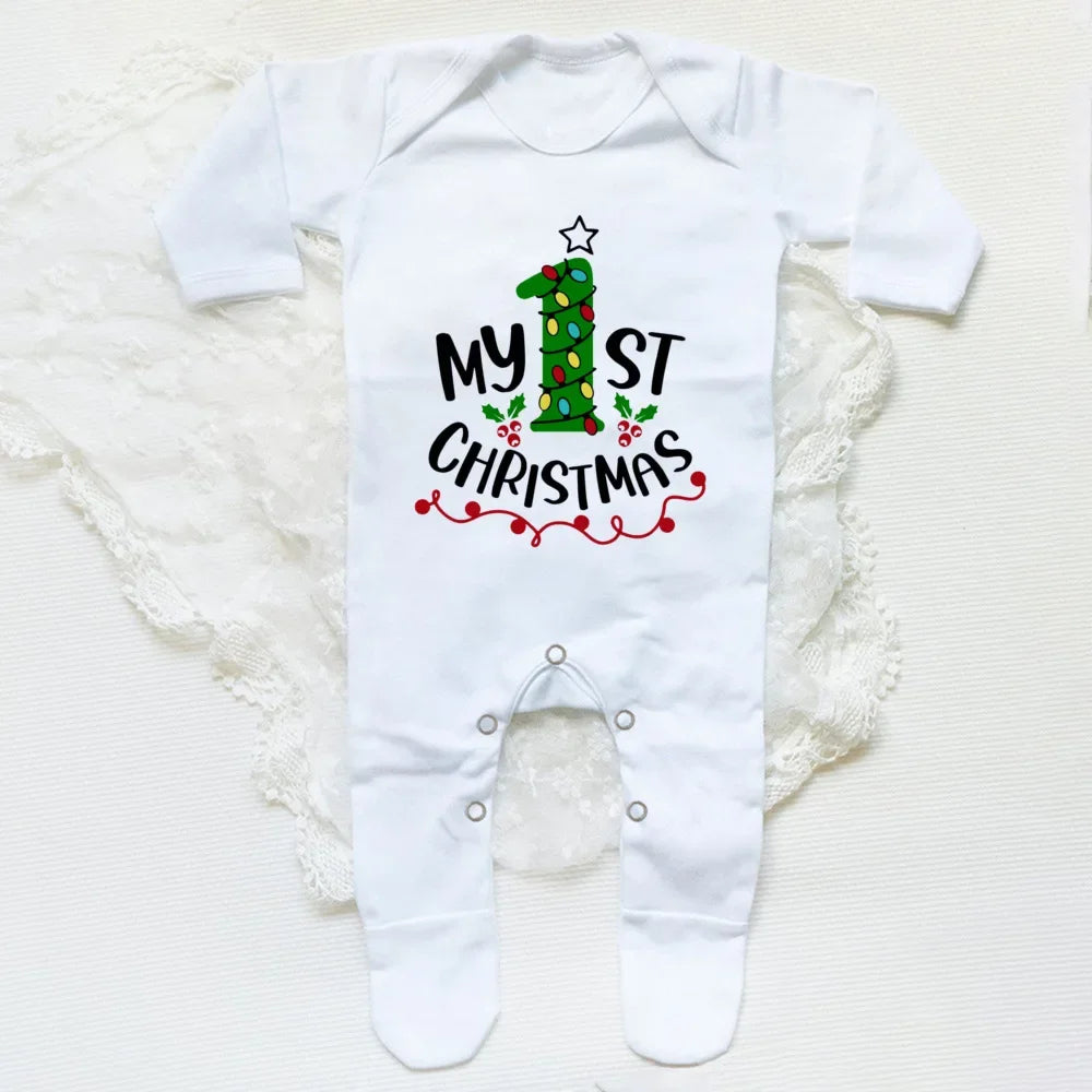 1st Christmas Babygrow Sleepsuit Boys Girls Cute Clothes Baby First Christmas Gift Toddler Xmas Sleepsuit Baby White Bodysuit