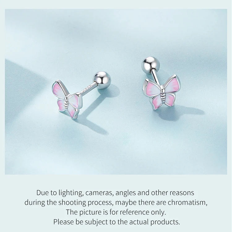 Bamoer 925 Sterling Silver Luxury Girl Earrings Rainbow Butterfy Cute Fancy Funny Ear Stud Original for Women Party Fine Jewelry