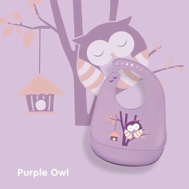 PANGDUBE Waterproof Silicone Baby Bibs Adjustable Cute Printed Design Soft Leak-Proof Feeding Bib BPA Free for Boys Girls