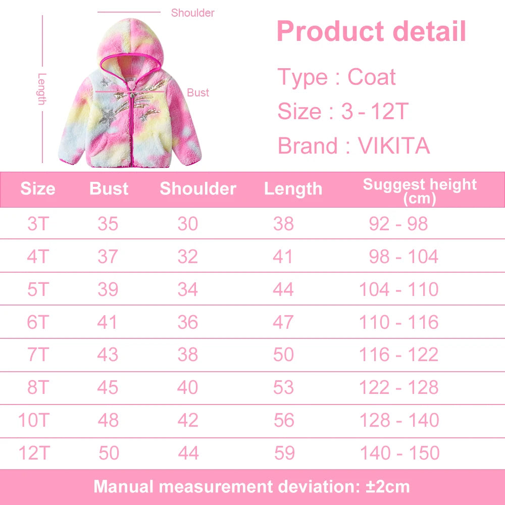 VIKITA Girl Autumn Spring Clothes Children Fleece Jacket Kids Star Sequined Wool Sweater Coat Jackets Children Clothing 3-12 Yrs