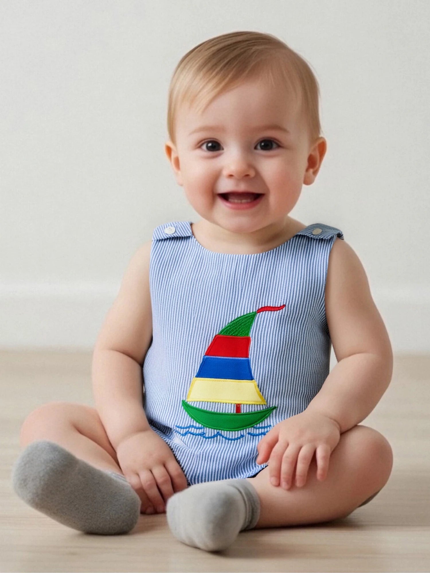 Toddler Boy Nautical Striped Romper with Anchor Embroidery Adorable Sleeveless Jumpsuit Beachwear for Summer Fun