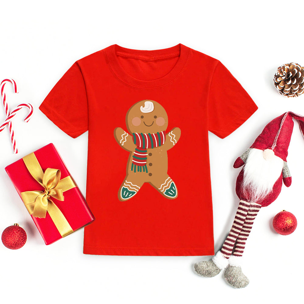 Christmas Cookie Print Family Matching Outfits Mommy Daddy Daughter Son Kids T-shirt Red Short Sleeve T Shirt Xmas Party Clothes