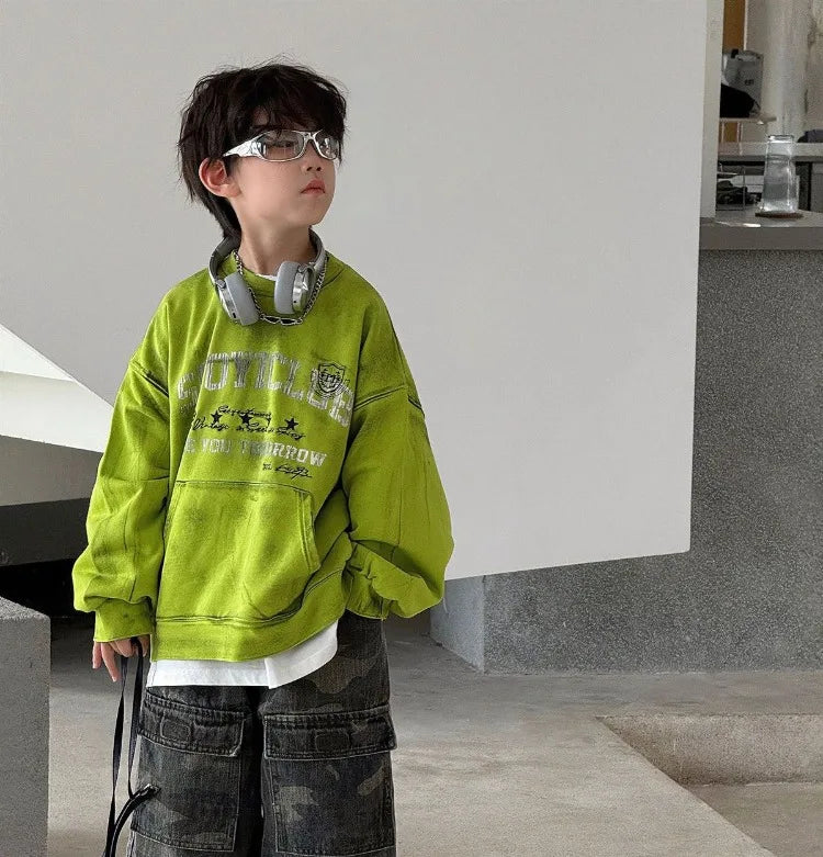 Boys' Vintage Hip-Hop CAMO Wide-Leg Jeans Kids' Spring Autumn 2025 New Release Medium-Large Denim Pants