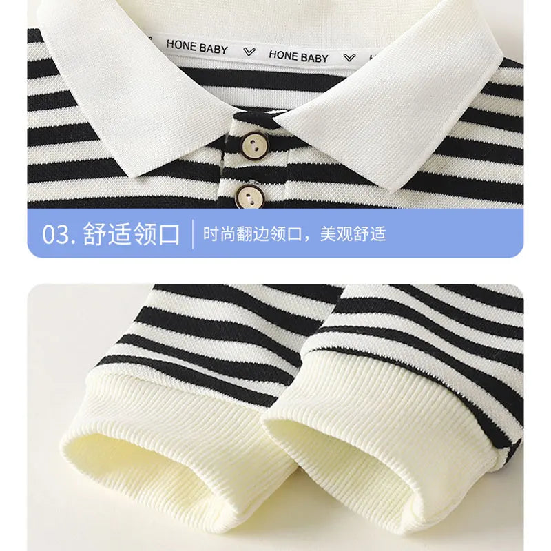 1 to 10 Years Boys Polo Shirts Autumn Winter Tops for Kids Long Sleeve Children T-shirts Stripe Blouse Baby Tees Toddler Outfits
