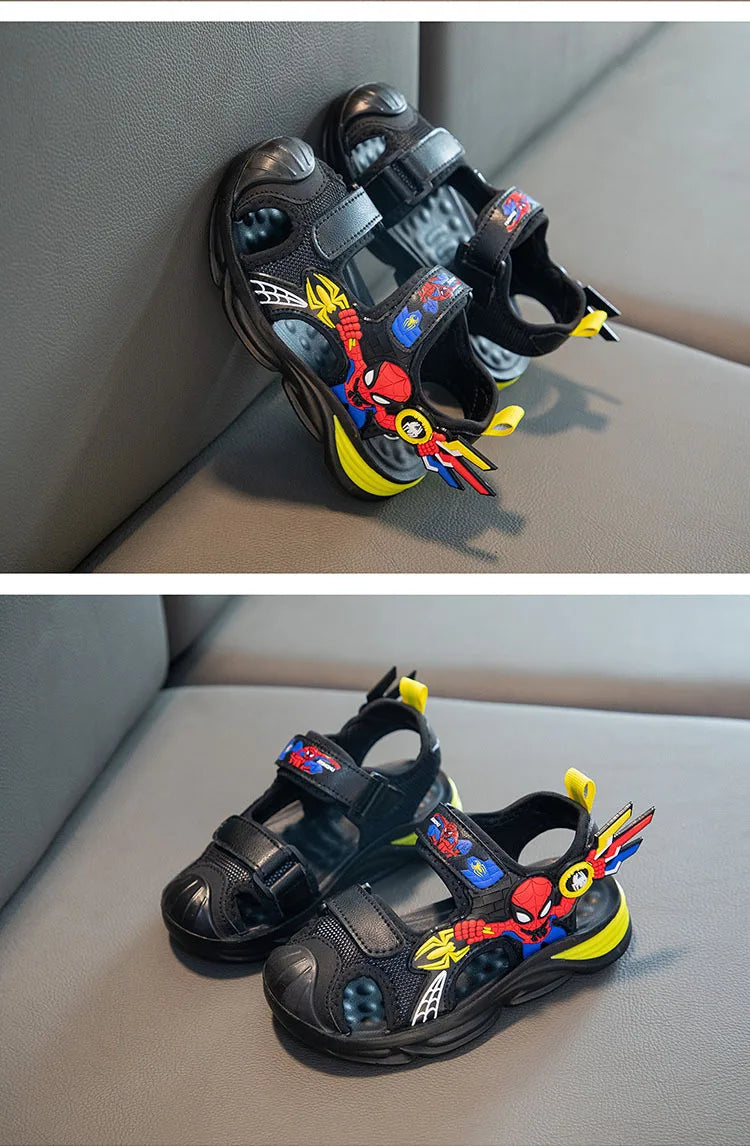 Disney Children's Cartoon Sandals Summer Boys' Beach Sandals Soft Soled Children's Sports Sandals Open Peep Toe Black Shoes