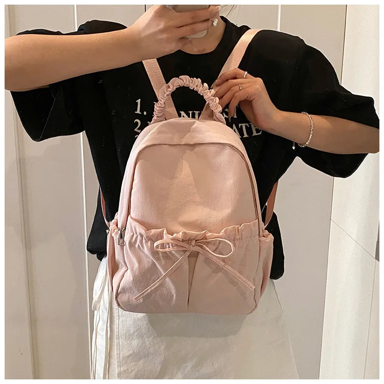 Personalized Embroidered Name Simple Versatile Drawstring Bow Backpack Large Capacity Backpack School Travel For Gifts Backpack