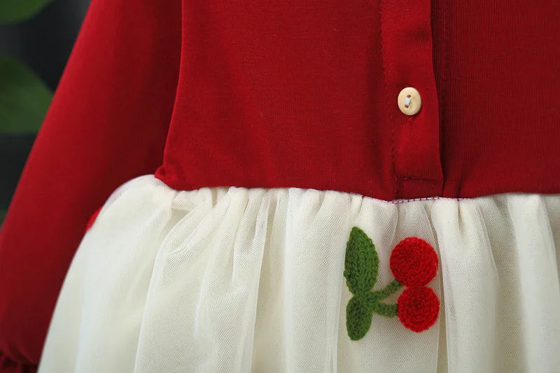 Autumn And Winter New Red Christmas Party Baby Girl Princess Dress, Sweet Bow Thickened Children'S Long Sleeved Clothes
