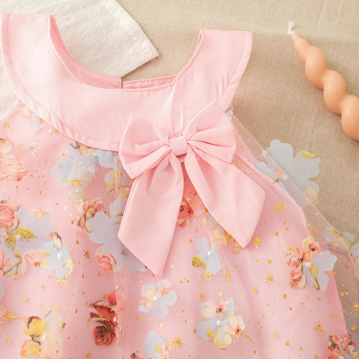 Colorful Floral Chiffon Baby Girl Princess Dress, Summer New Sweet Bow Children'S Clothing Suitable For Birthday Parties (0-3Y)