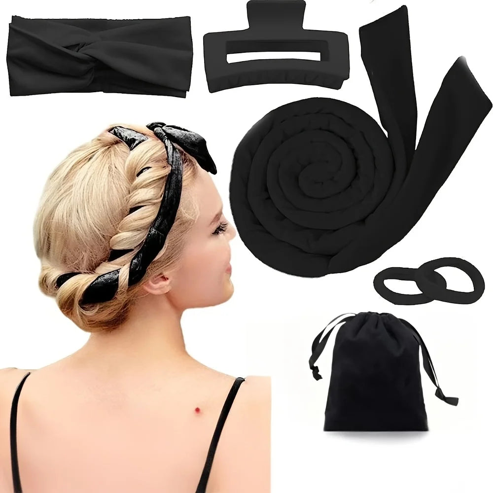 Styling Kit - Heatless Silk Curler with Sleeping Mask and Shower Cap for Women and Girls Beauty Kit for Travel and Home