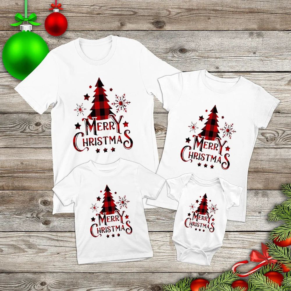 Family Christmas Matching Outfits Xmas Party Gifts Clothes Mother Father Daughter Son T-shirt + Baby Bodysuit Casual Family Look