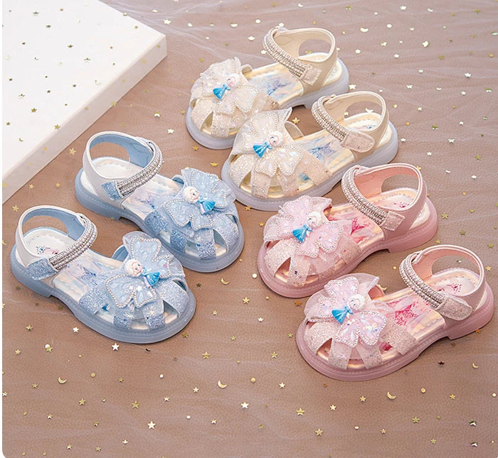 Kids'Sandalsl Led Light Elsa Princess Frozen PU Leather Sequin Pearl Summer Shoes Anti-slip Breathable Pink Blue Size 22-32