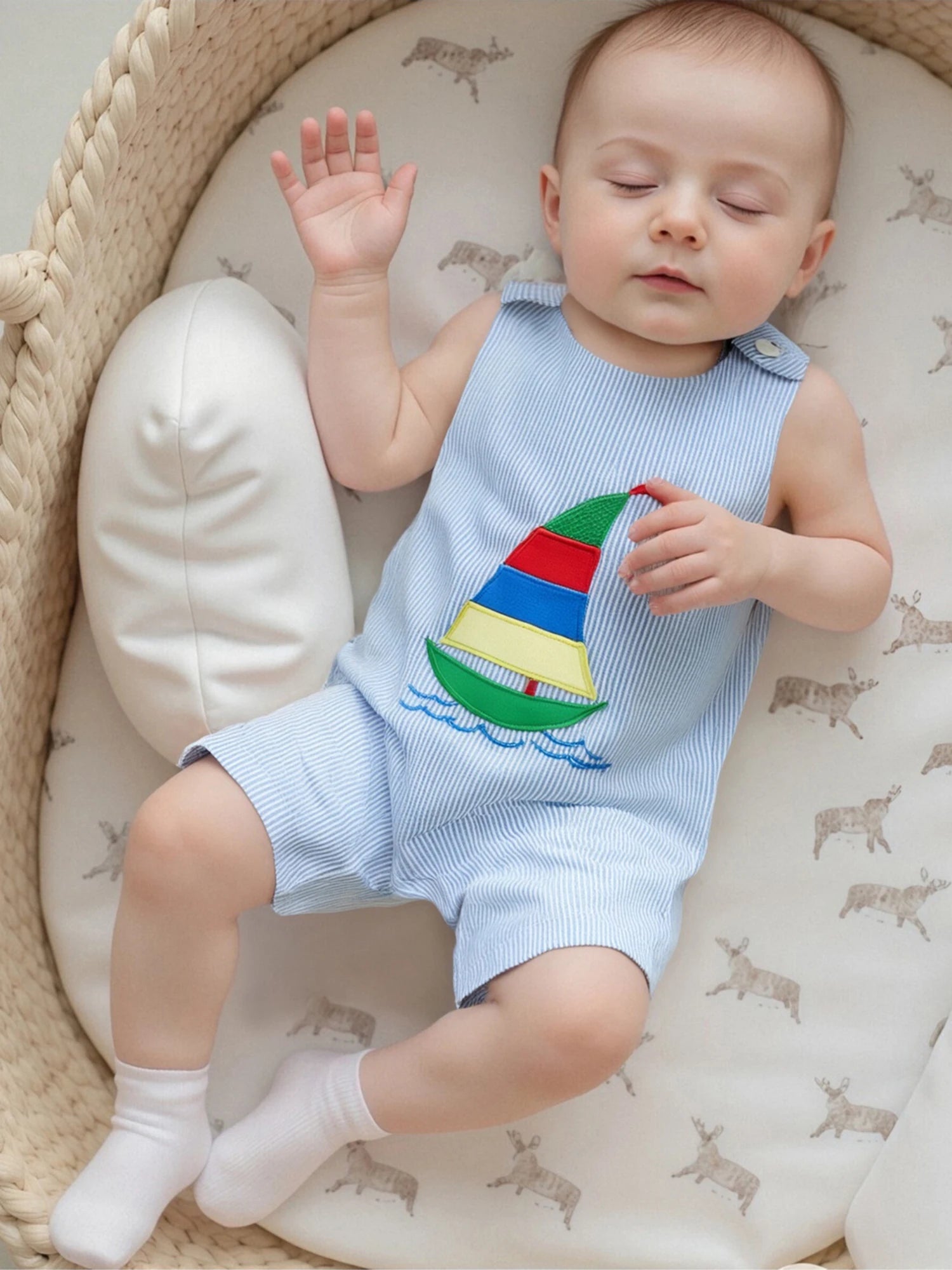 Toddler Boy Nautical Striped Romper with Anchor Embroidery Adorable Sleeveless Jumpsuit Beachwear for Summer Fun