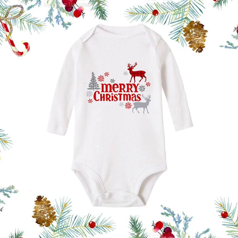 My First Christmas Newborn Baby White Long Sleeve Romper Cartoon Snowman Print Outfit Infant Baptism Bodysuit Clothes Xmas Gift