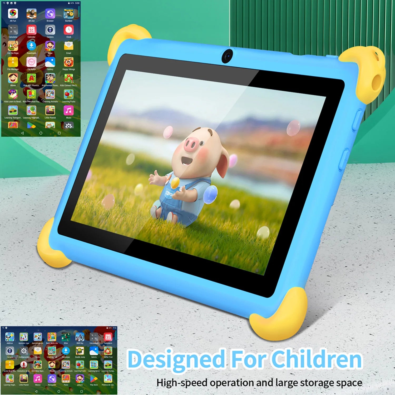 7 Inch 5G Kids' Tablet with Cartoon Pattern Android Learning Education PC with Kids-Proof Case 4000mAh Tablet