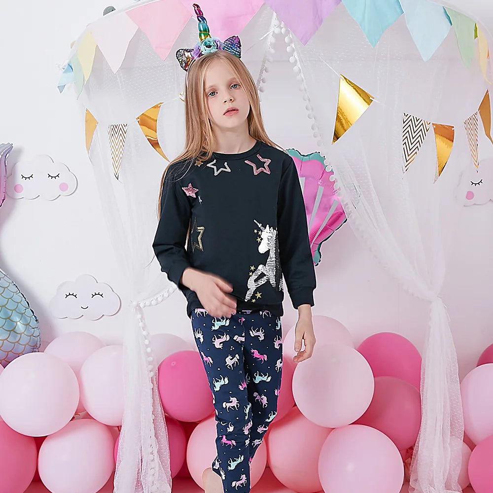 VIKITA Girls Unicorn Leggings Kids Cotton Casual Sports Trousers Tights Pants for Girls Cartoon Skinny Leggings Girl's Pants