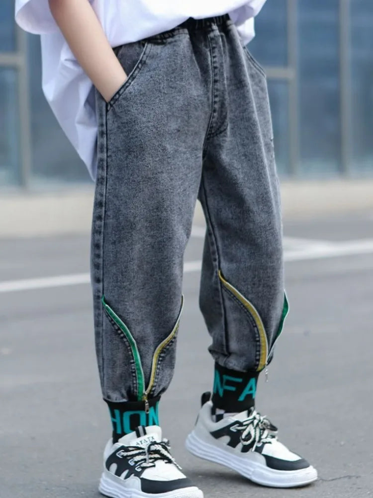 Kids' Loose Fit Dad Jeans for Boys & Girls, Big Kids Spring Autumn School Jeans, Stylish & Trendy Long Pants