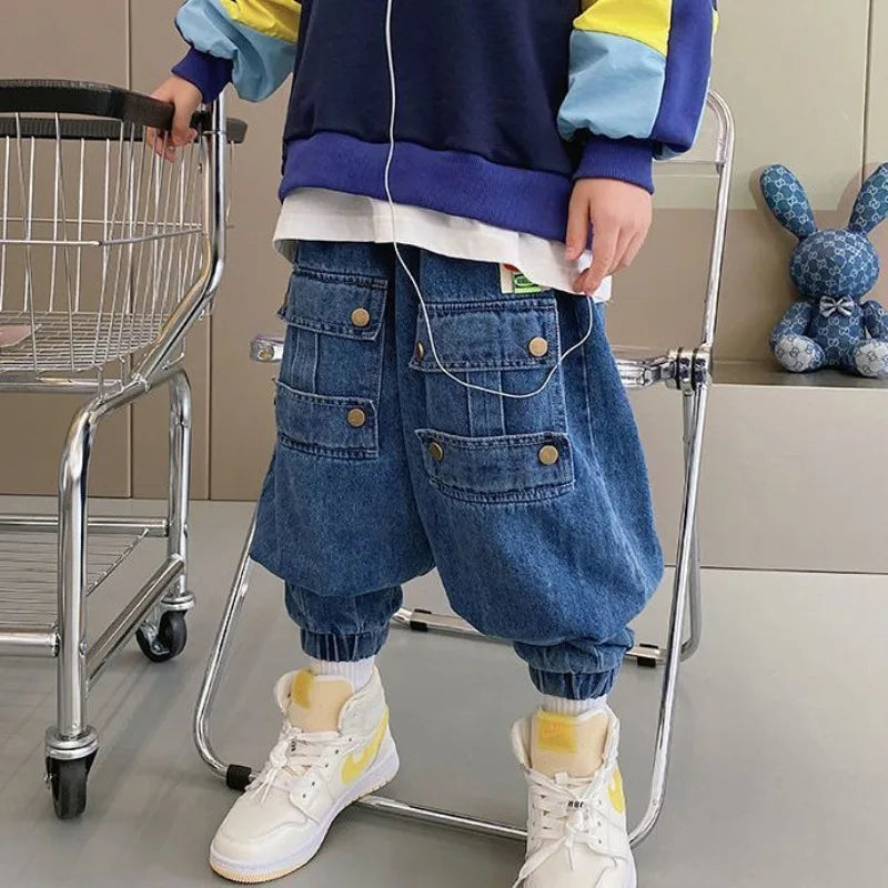 Autumn Boys' Cargo Pants - Durable Denim Jeans for Kids, Streetwear Style, Comfortable & Trendy