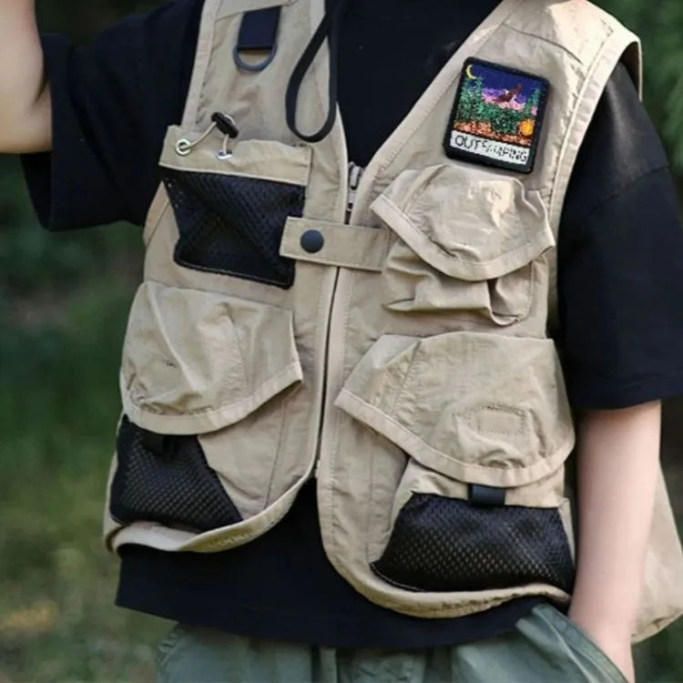 2025 New Autumn Outdoor Tactical Vest for Kids Boys Girls Olive Green Kids Cargo Vest Lightweight Waterproof Hiking Jacket