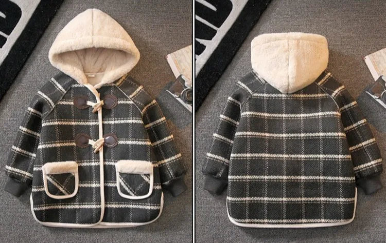 Boys Winter Wool Coat 2025 New Style Kids Thickened Fleece Lined Plaid Wool Jacket Thick Winter Clothing
