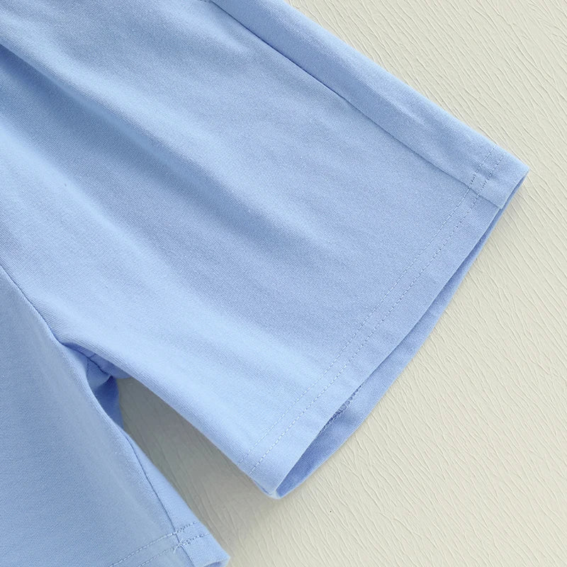 Boys Summer Golf Theme Embroidered T-Shirt and Elastic Waist Shorts Set with Round Neck and Short Sleeves 2-Piece Outfit