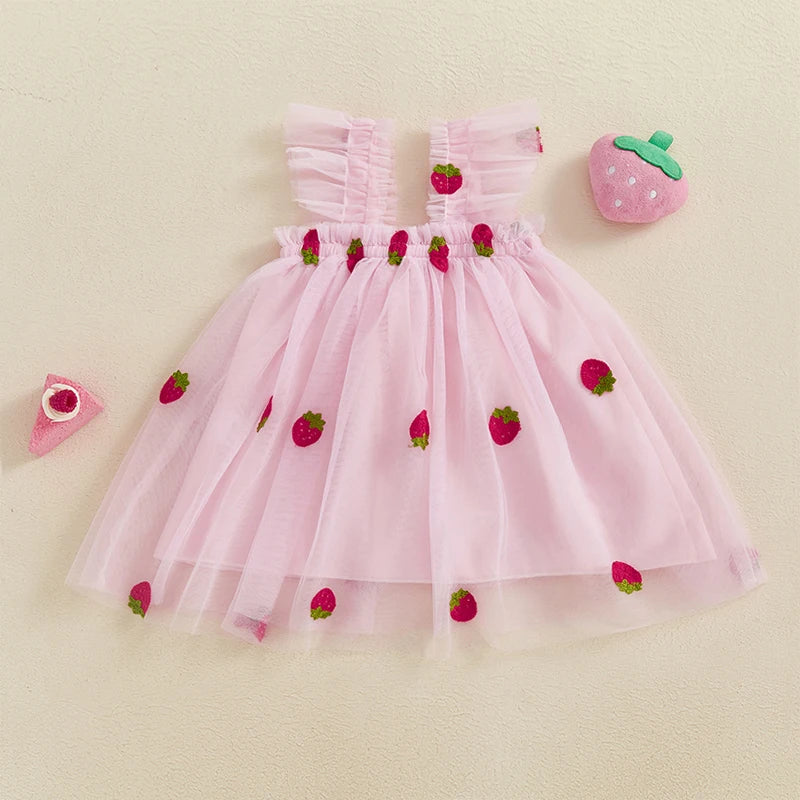 Toddler Girl Floral Lace Dress Sleeveless Round Neck Princess Party Dress with Bow Detail and Tulle Skirt