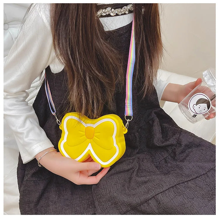 Lovely Bow Children's Silicone Shoulder Bags Cute Butterfly Shape Baby Girls Crossbody Bag Candy Color Kids Small Coin Purse