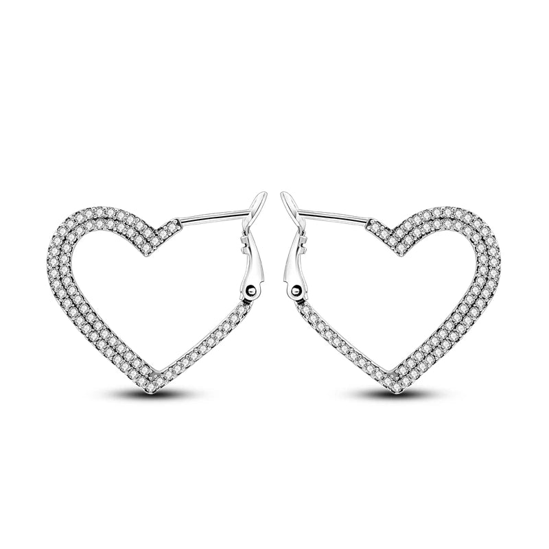 925 Sterling Silver Pave U Shape Heart Eardrop Earrings Hoop Earrings For Women Wedding Engagement For Girlfriend Birthday Gift