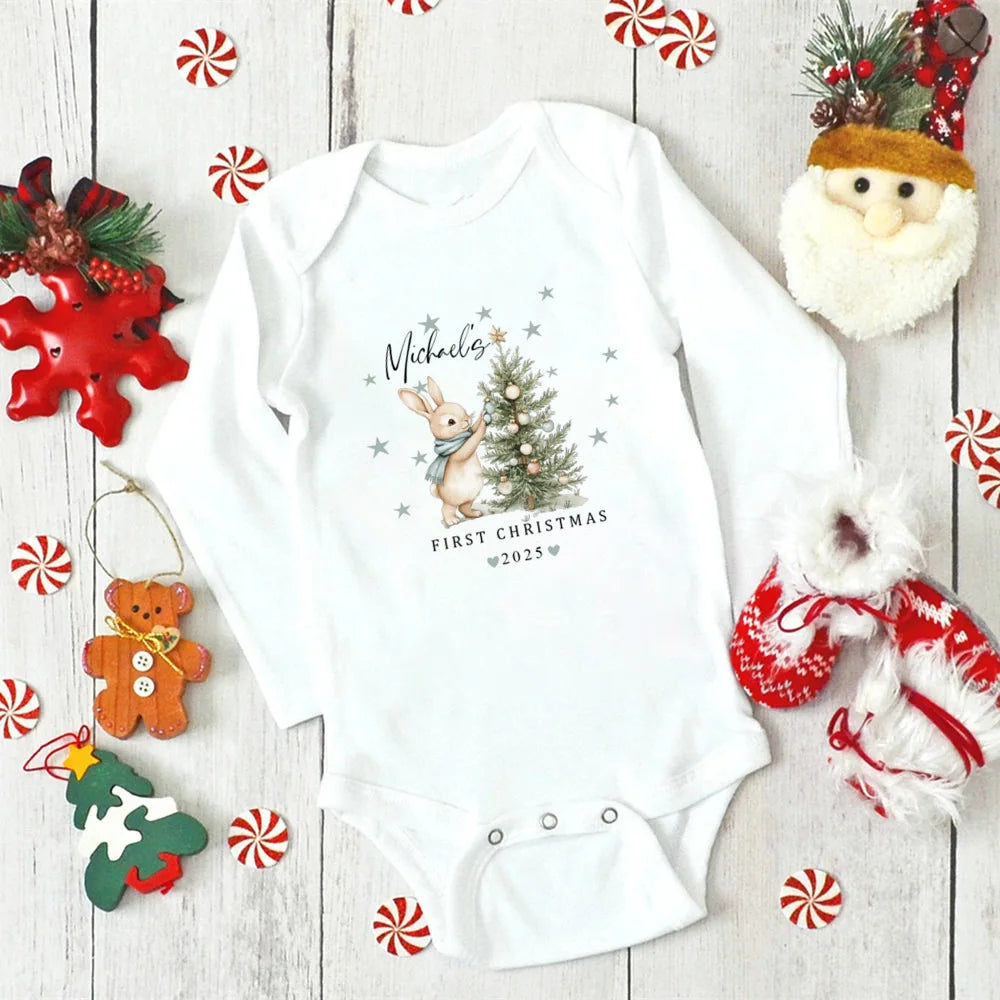 Personalised First Christmas Baby Rompers Newborn Baby Girls Boy Long Sleeve Winter Romper My First Xmas Jumpsuit Outfit