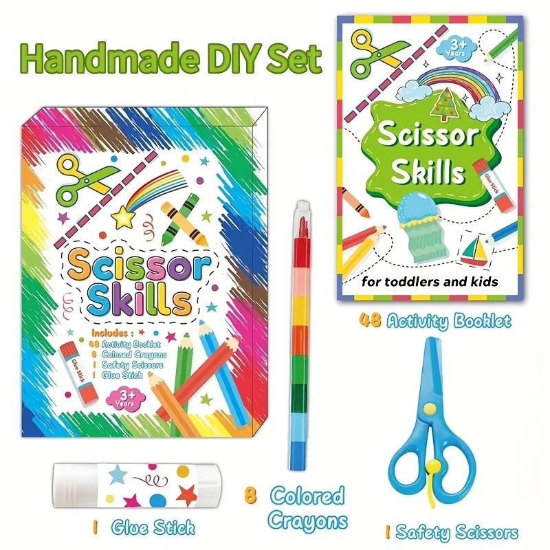 Scissor Skills Preschool Activity Book Learn to Cut Lines Shapes Fruits Animals Fun Cutting & Coloring Book Toy for Kids Gift