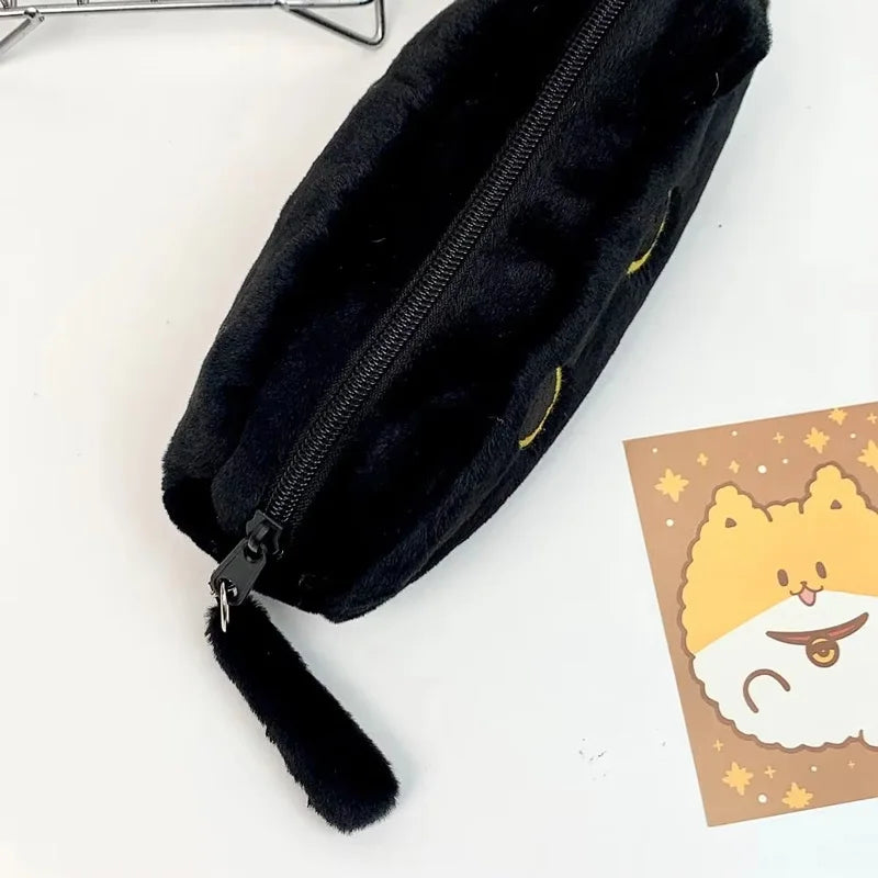 Pen Bag Large Capacity Cute Black Cat Plush Cartoon Stationery Pencil Case Cute Storage Bag Supplies Student Back To School Gift