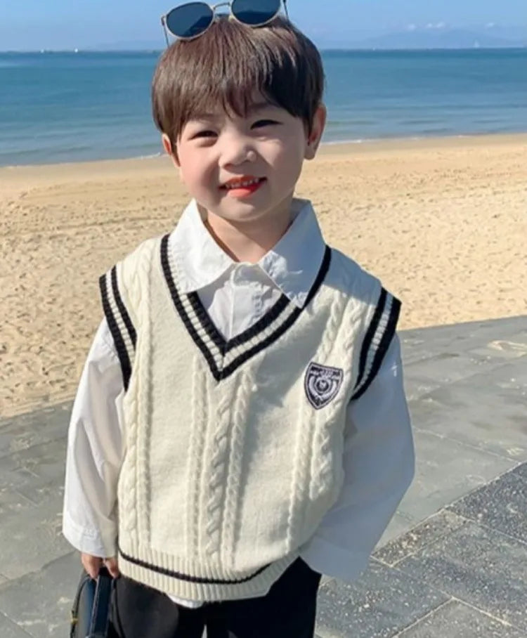 Boys' Knit Vest 2025 Spring Autumn New Preppy Style Kids' Outerwear Trendy Baby Boy Vest for School Casual Wear