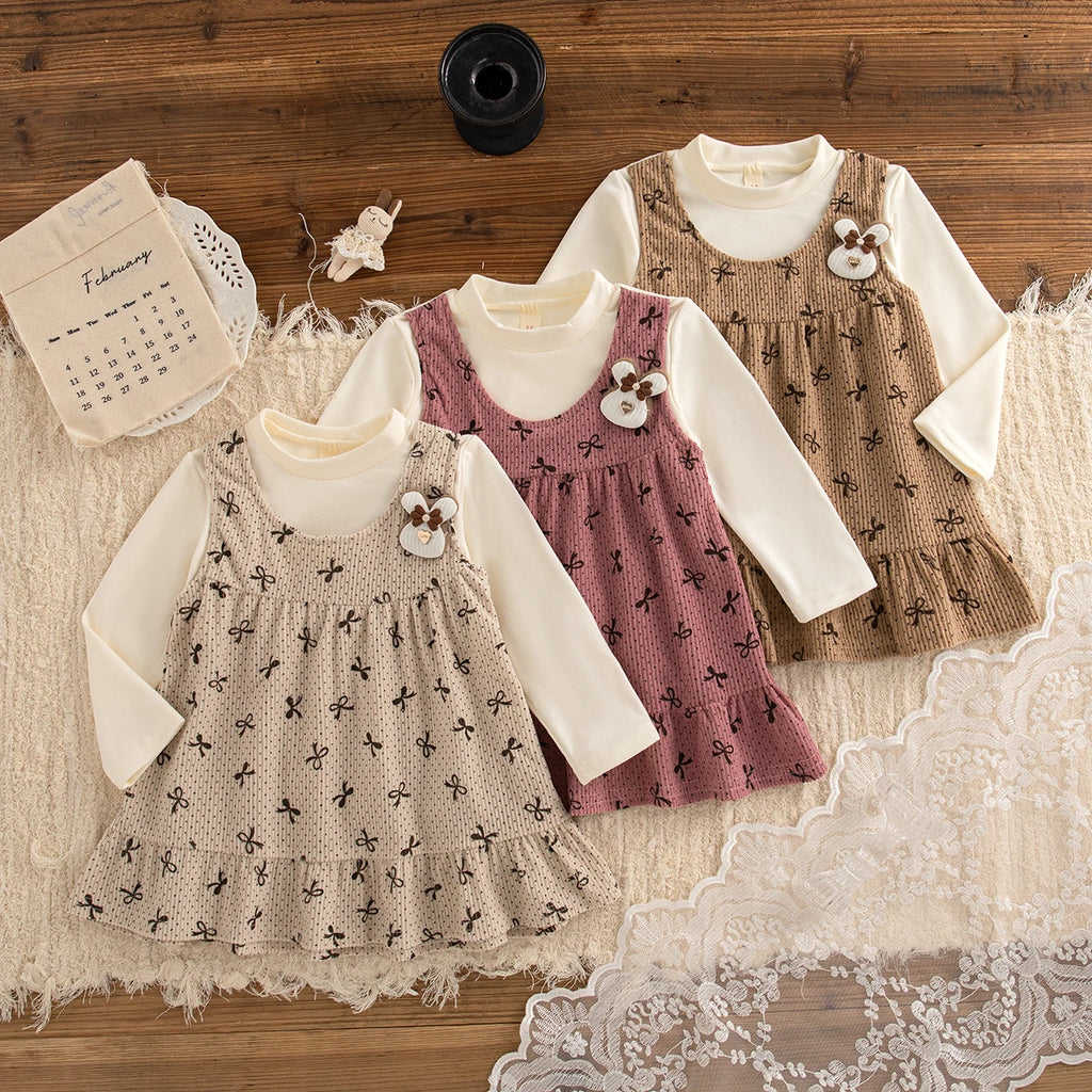 Autumn New Cute Bow Baby Girl Dress, Soft And Comfortable Children'S Clothing Suitable For 9 Months To 3 Years Old
