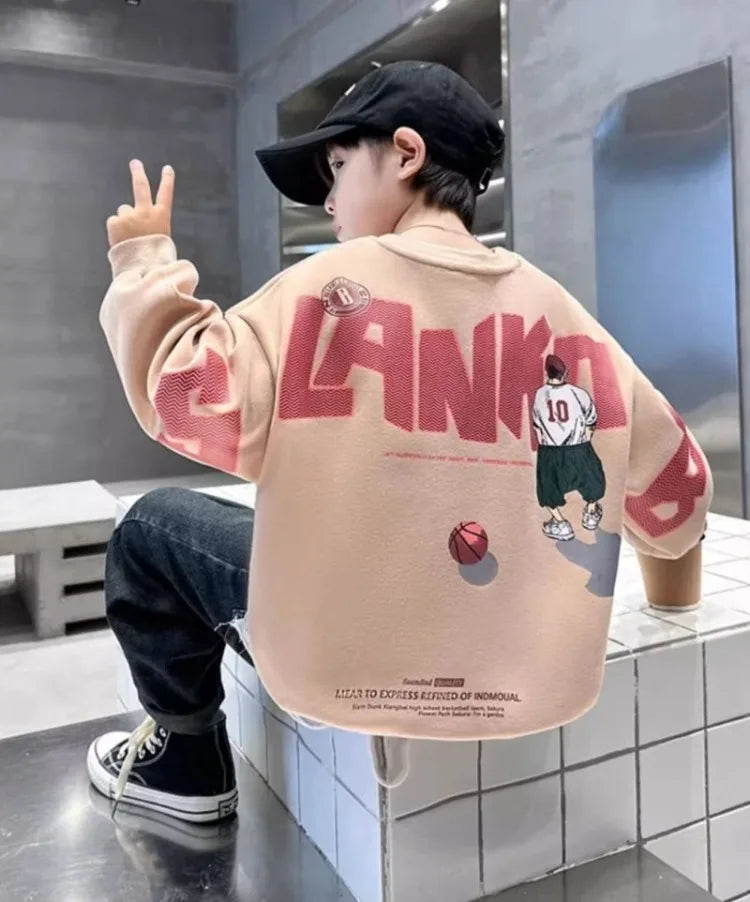 Boys' Medium-Large 2025 New No Hood Spring/Autumn Trendy Stylish Cool Kids Sweatshirt for Spring