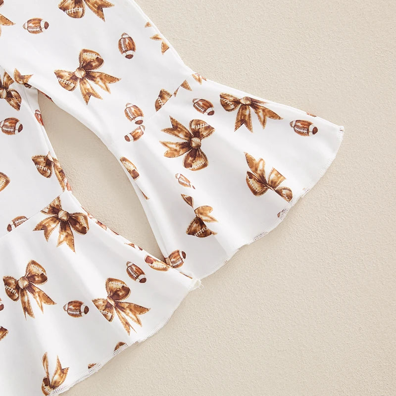 Adorable Baby Girls 2-Piece Football Theme Outfit with Long Sleeve Sweatshirt and Pants Set Cute Bow Embroidery Design