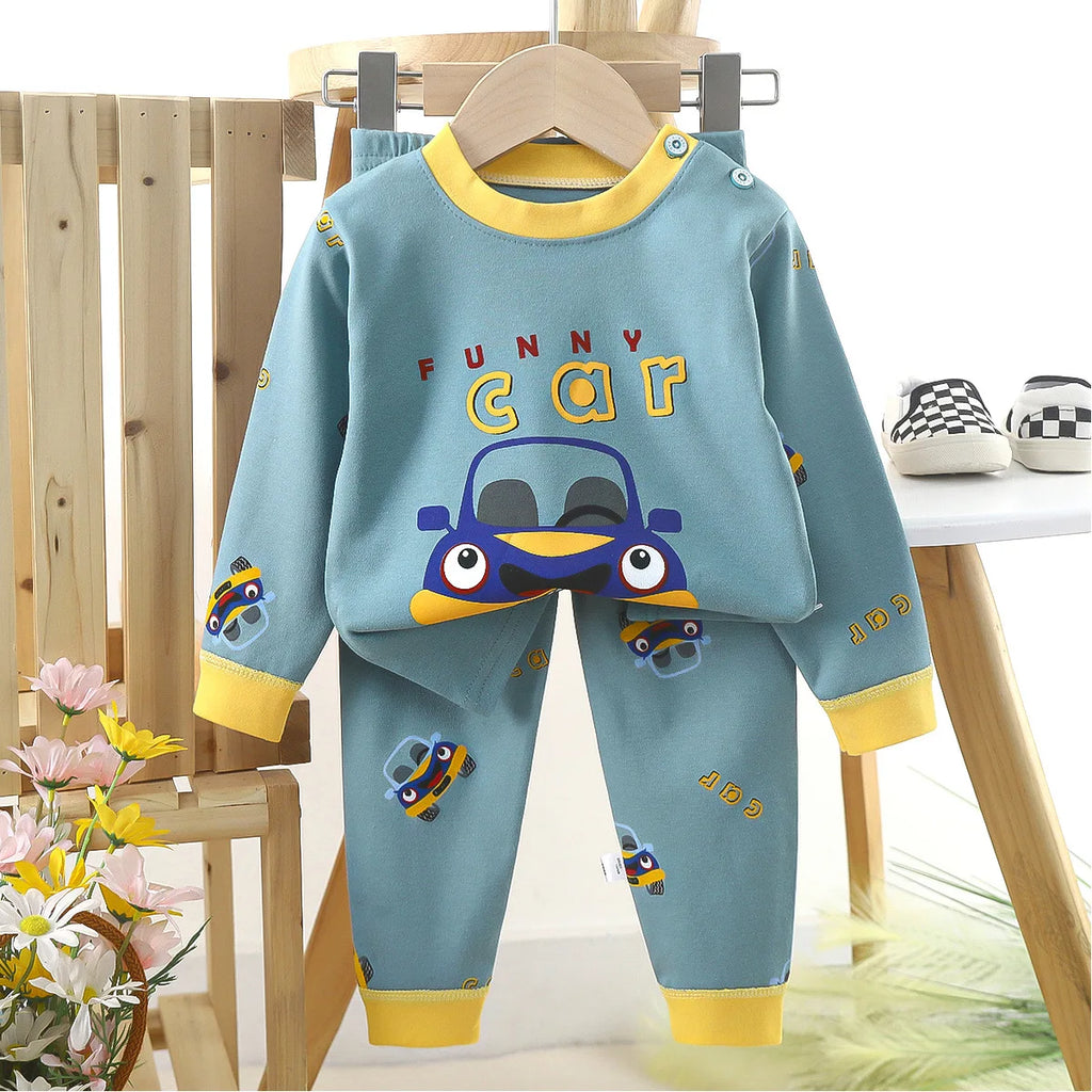 1pcs Children's Underwear Set Kids Soft Cotton Pajamas Boys Girls Baby Spring Autumn Cute Cartoon Long Sleeve Home Sleepwear