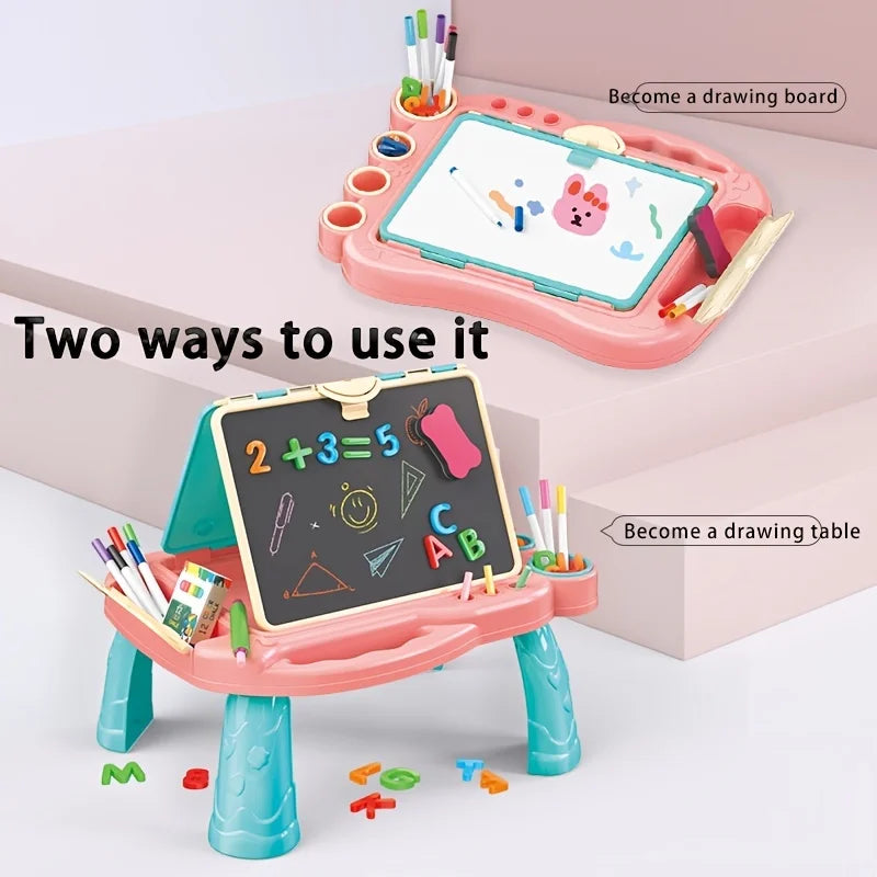 Table Art Easel for Kids Double Sided Foldable Tabletop Drawing Easels Chalkboard Desk with Graffiti Board Game Accessories
